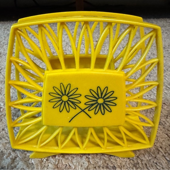 Other - Vintage Plastic Mid Century Yellow Napkin Holder with Green Daisies Retro Hippie